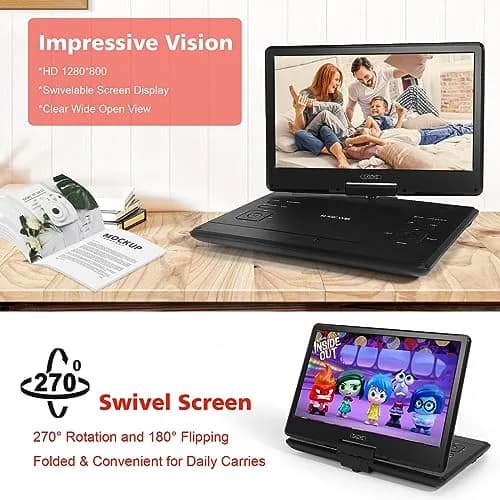 PJGCWB 14.1" HD Swivel Screen Portable DVD Player with Car Headrest Mount | 4-6 Hour Battery thumbnail 5
