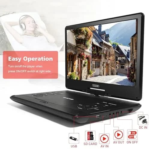 PJGCWB 14.1" HD Swivel Screen Portable DVD Player with Car Headrest Mount | 4-6 Hour Battery thumbnail 2