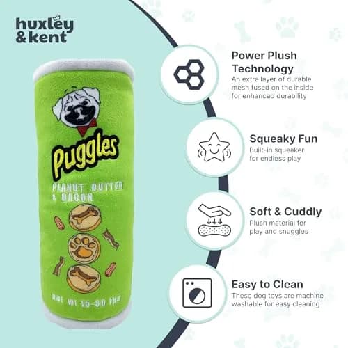 Huxley & Kent Power Plush Squeaky Dog Toy, Puggles Can, Small (6.5 x 2.5 x 2.5 inches / 16.5 x 6.4 x 6.4 cm) thumbnail 4