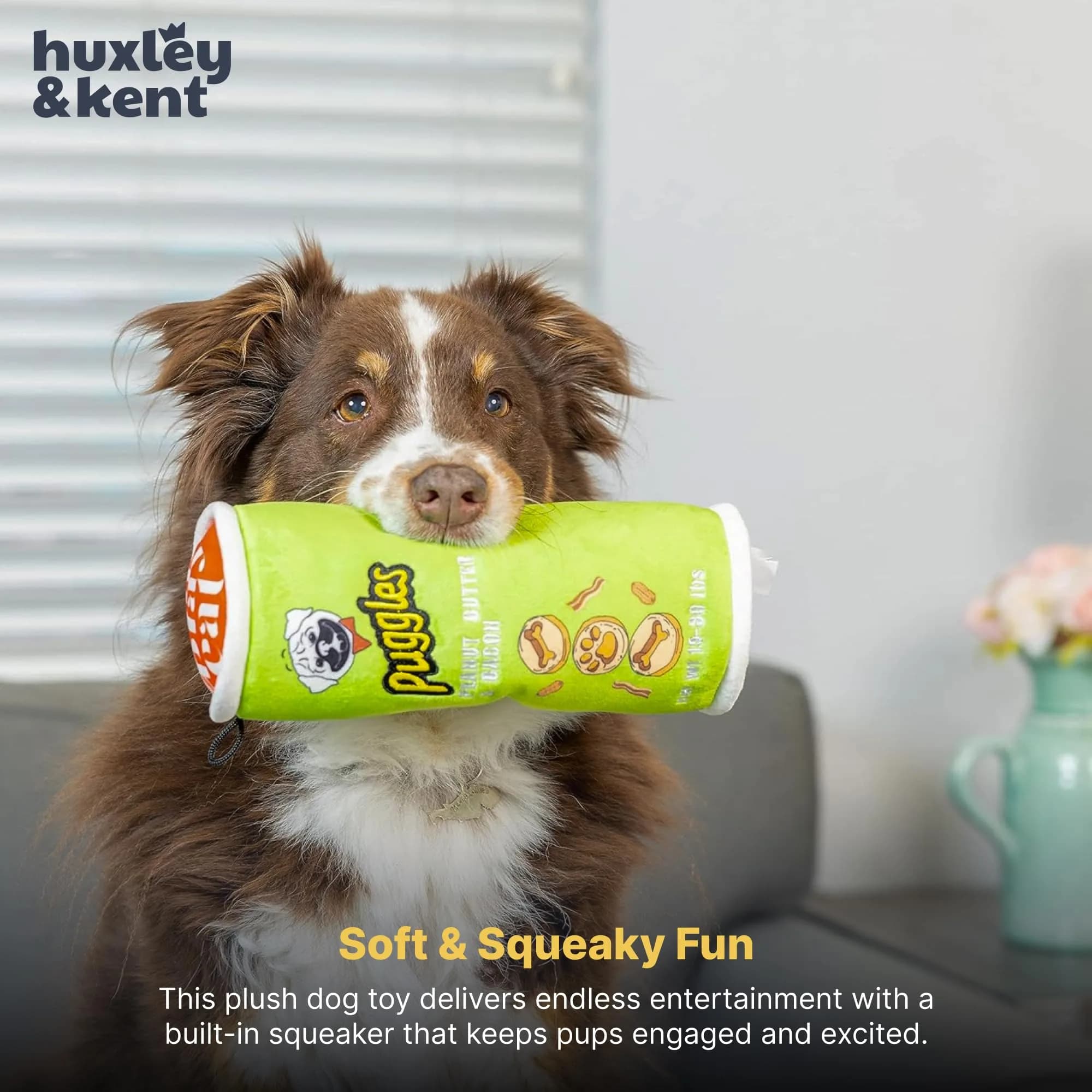 Huxley & Kent Power Plush Squeaky Dog Toy, Puggles Can, Small (6.5 x 2.5 x 2.5 inches / 16.5 x 6.4 x 6.4 cm) - view 6