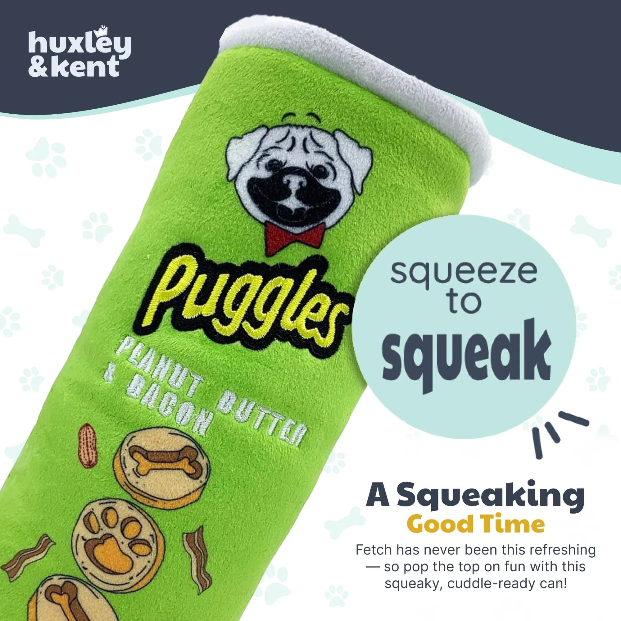 Huxley & Kent Power Plush Squeaky Dog Toy, Puggles Can, Small (6.5 x 2.5 x 2.5 inches / 16.5 x 6.4 x 6.4 cm) - view 7