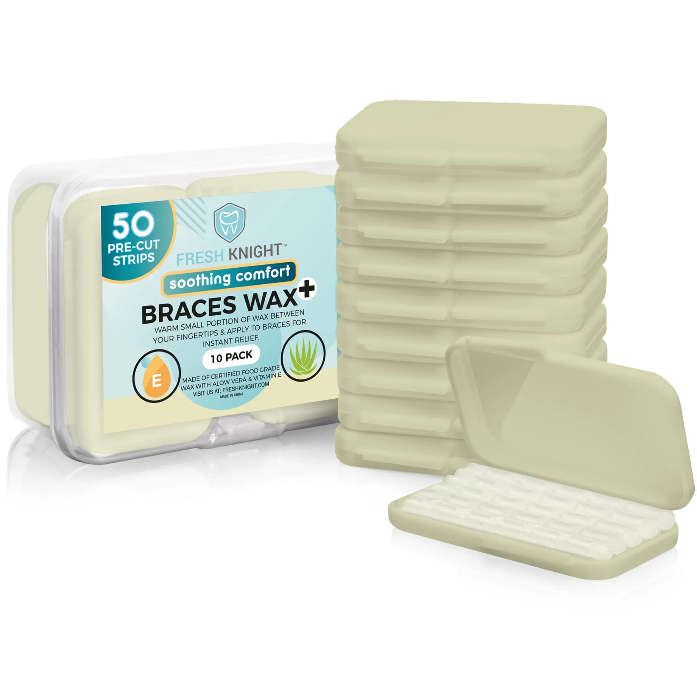 Fresh Knight Orthodontic Wax for Braces & Aligners - 50 Strips | Food Grade, Unscented, Multicolor — Aloe Green
