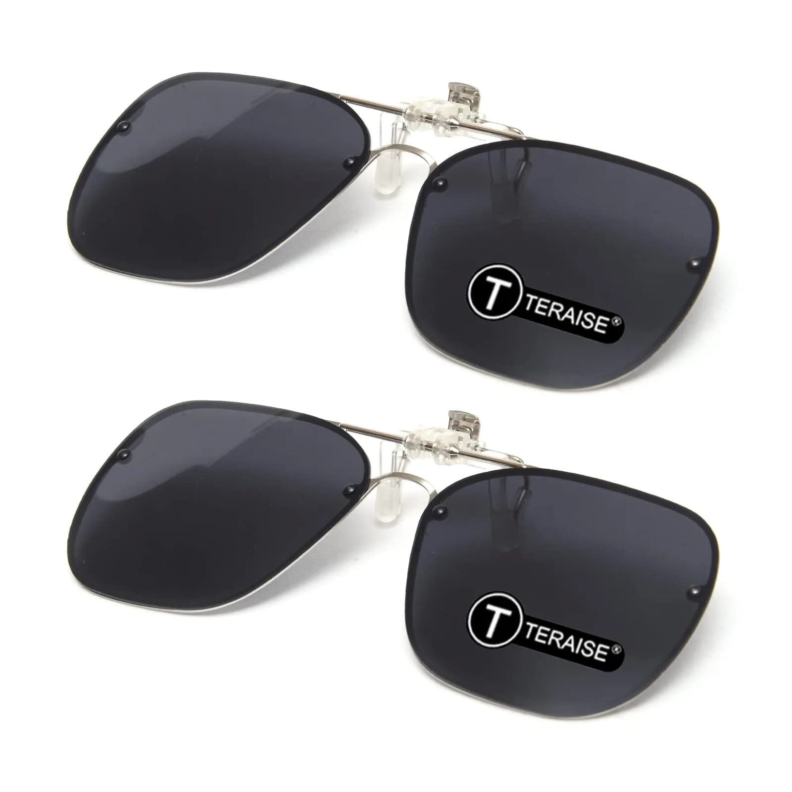 TERAISE Clip On Sunglasses for Prescription Glasses, 2-Pack 60mm (2.36 inches) Polarized UV400 — 2pc-16black