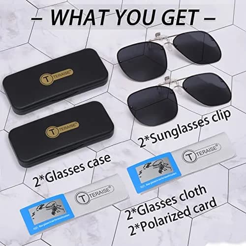 TERAISE Clip On Sunglasses for Prescription Glasses, 2-Pack 60mm (2.36 inches) Polarized UV400 thumbnail 7