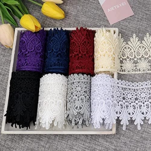 AIETSYEI Purple Lace Trim 3.5 inch (8.89 cm) Wide Venise Lace Ribbon | Floral Embroidered Edge for Sewing & Crafts thumbnail 3