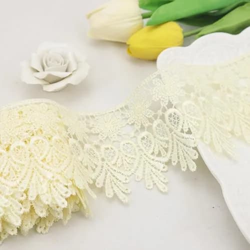 AIETSYEI Beige Lace Trim 9cm (3.5 Inch) Wide Venise Lace Ribbon | 5 Yards for Sewing & Crafts thumbnail 1