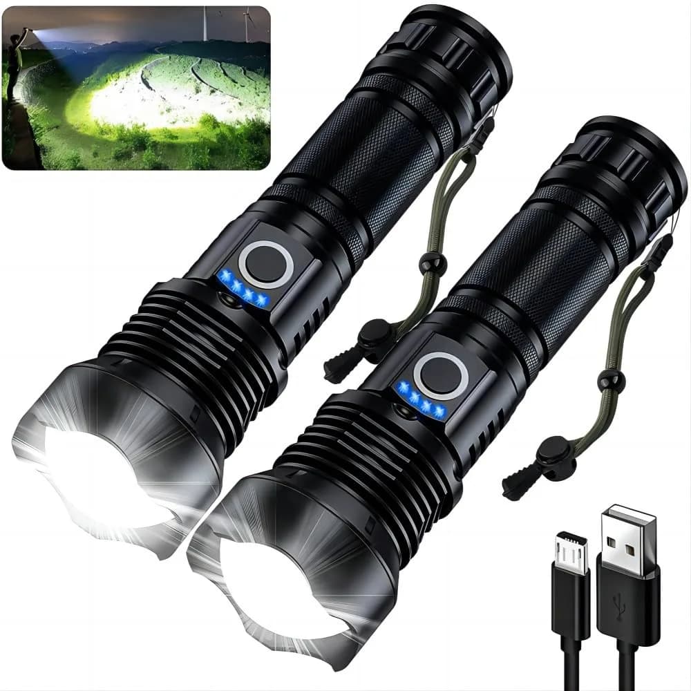 MILAOSHU Rechargeable Flashlights 2 Pack | 90000 Lumens, IPX7 Waterproof, 12H Long Life, 5 Modes, Aluminum Shell - main product image