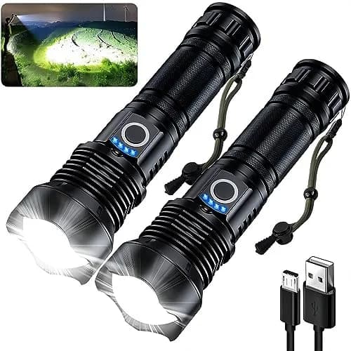 MILAOSHU Rechargeable Flashlights 2 Pack | 90000 Lumens, IPX7 Waterproof, 12H Long Life, 5 Modes, Aluminum Shell thumbnail 1