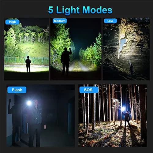 MILAOSHU Rechargeable Flashlights 2 Pack | 90000 Lumens, IPX7 Waterproof, 12H Long Life, 5 Modes, Aluminum Shell thumbnail 4