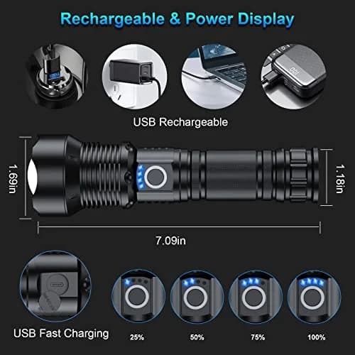MILAOSHU Rechargeable Flashlights 2 Pack | 90000 Lumens, IPX7 Waterproof, 12H Long Life, 5 Modes, Aluminum Shell thumbnail 5