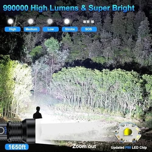MILAOSHU Rechargeable Flashlights 2 Pack | 90000 Lumens, IPX7 Waterproof, 12H Long Life, 5 Modes, Aluminum Shell thumbnail 2