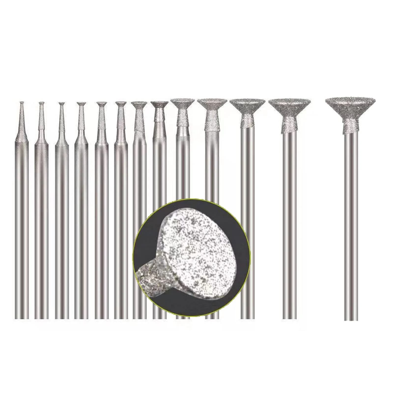 Luo ke Diamond Burr 10 Pcs 0.8mm-6mm Oval Shape | Durable Diamond Particles for Precision Carving — 13pc Triangle Type