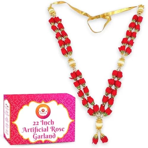 Bhakti Lehar 22 Inch Velvet Rose Garland for Photo Frame & Idol | Handmade Red Mala (24 Inch, Double Layer) thumbnail 8