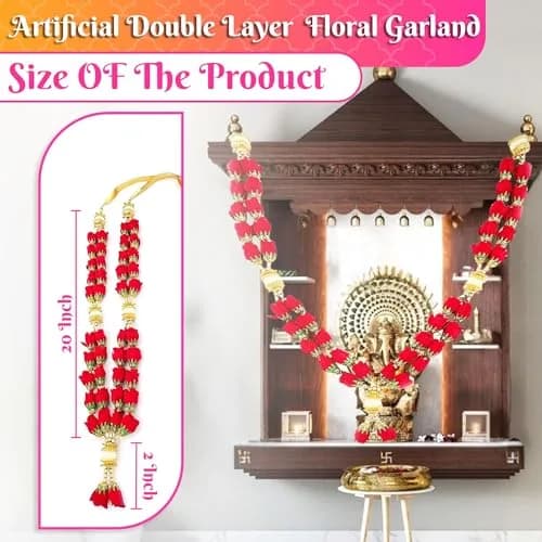 Bhakti Lehar 22 Inch Velvet Rose Garland for Photo Frame & Idol | Handmade Red Mala (24 Inch, Double Layer) thumbnail 2