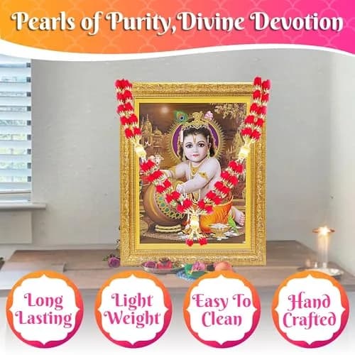 Bhakti Lehar 22 Inch Velvet Rose Garland for Photo Frame & Idol | Handmade Red Mala (24 Inch, Double Layer) thumbnail 3
