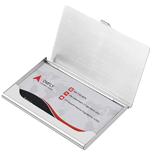DMFLY Business Card Holder, Slim Metal Card Case for Men & Women, Stainless Steel, 3.7 x 2.3 x 0.3 Inch | Buckle Style Shut thumbnail 2