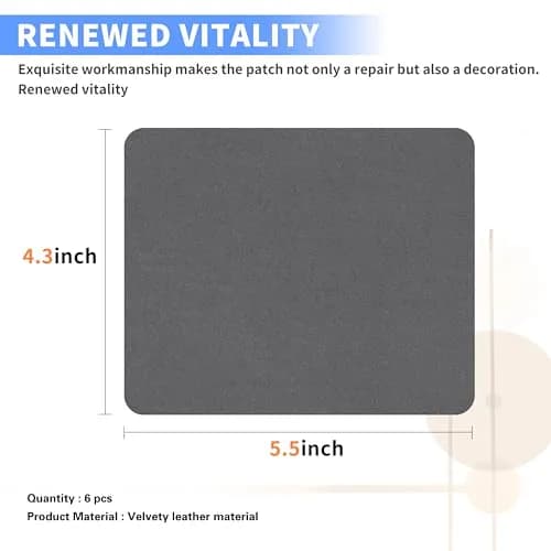 Azobur Self-Adhesive Fabric Repair Patch, 6 Piece Microfiber Patches, Quick Fix for Sofa & Upholstery, Gray (4.3"x 5.5") thumbnail 2