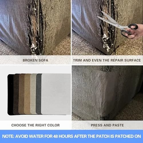 Azobur Microfiber Sofa Repair Patch 6 Piece | Self Adhesive Fabric Fix for Light Grey Sofas thumbnail 6