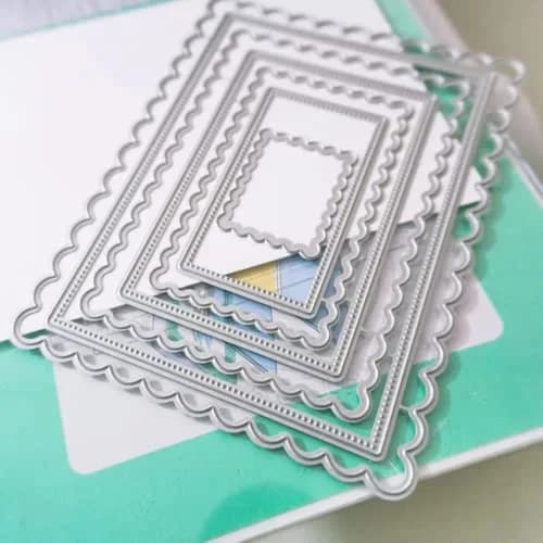 hinana Rectangle Frame Metal Die Cuts Set 13.8x10.5cm (5.43x4.13in) | Scallops Stitched Nesting Tag Background Cutting Dies for DIY Scrapbooking Album Decorative Embossing Paper Card Making thumbnail 7