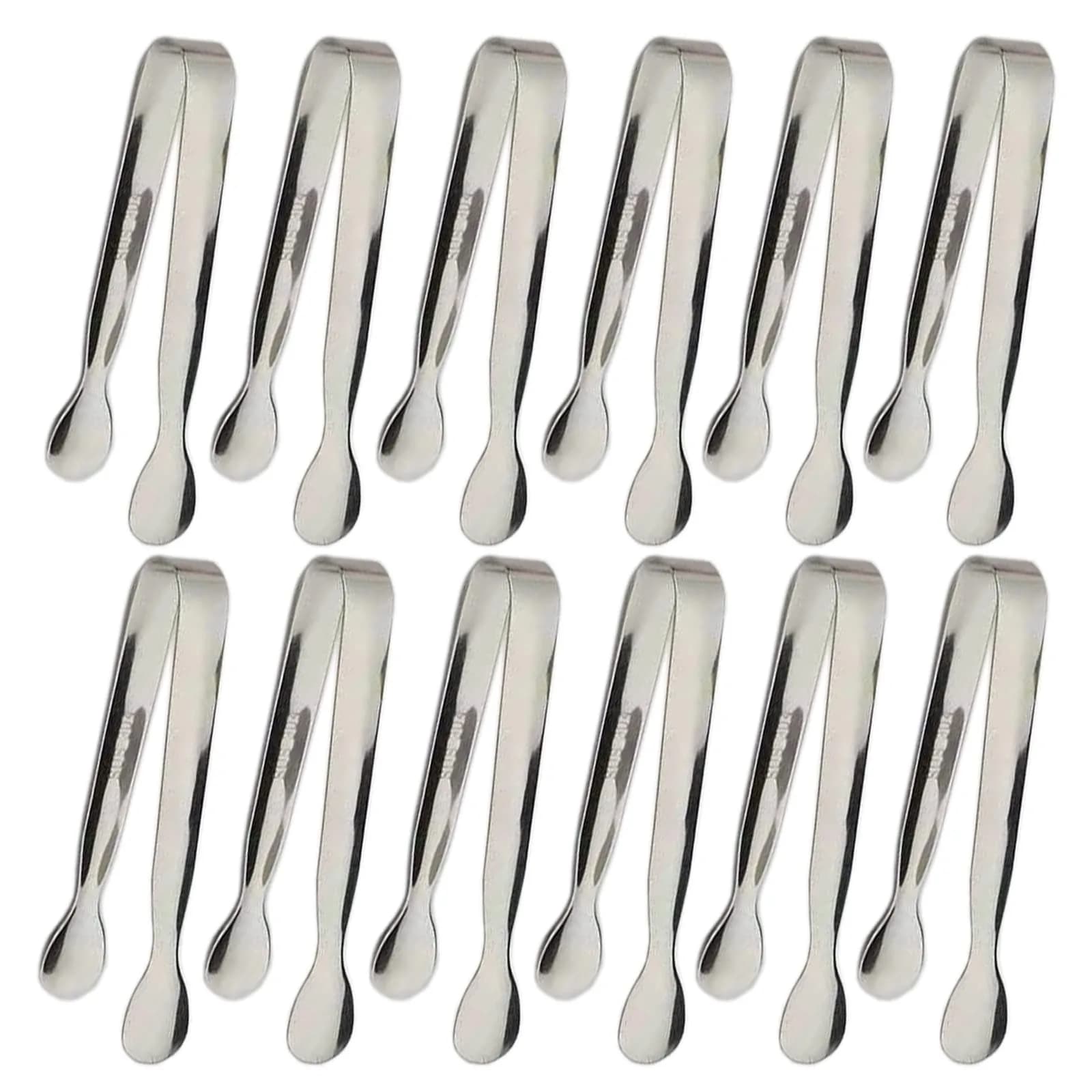 Sunenlyst Mini Sugar Tongs 10.8cm (4.25 Inch) | 12-Piece Stainless Steel Appetizer Tongs for Parties — 12PCS Silver