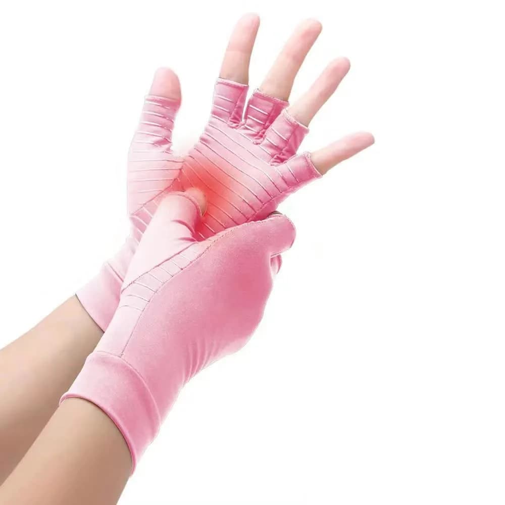 Waxden Copper Compression Arthritis Gloves, Fingerless Support for Hands & Fingers, Pain Relief & Healing, Unisex, 1 Pair — pink
