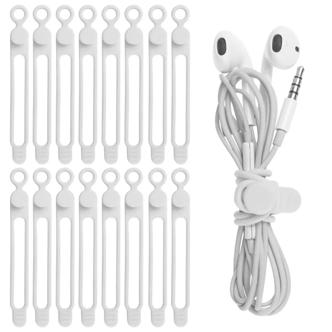 Nearockle Silicone Cable Ties, 16 Pcs, Black | Reusable, Elastic & Multifunctional Cable Organizer — 16pcs-white