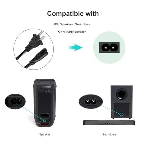 TPLTECH 6 ft Power Cord for JBL PartyBox Speakers & Soundbars | UL Listed 2-Prong Replacement Cable thumbnail 2