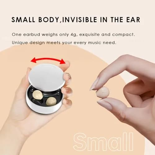 Xmenha Invisible Wireless Earbuds Bluetooth 5.0 Mini Discreet Tiny Earpiece with Charging Case for Small Ears & Sleeping - Yellow thumbnail 3