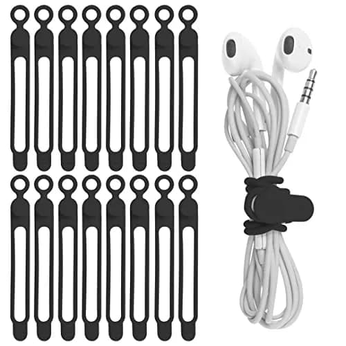 Nearockle Silicone Cable Ties, 16 Pcs, Black | Reusable, Elastic & Multifunctional Cable Organizer thumbnail 1