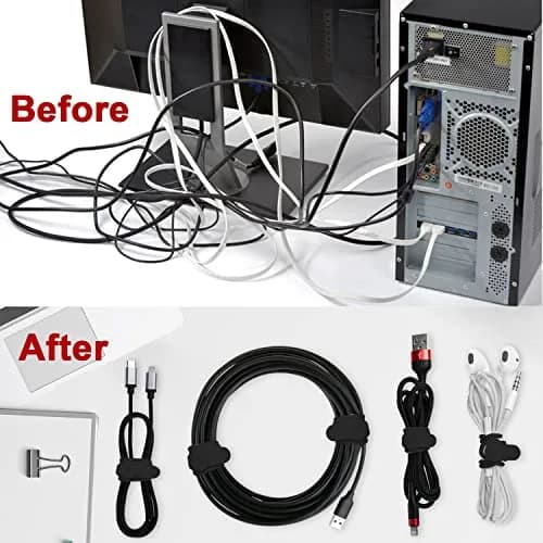 Nearockle Silicone Cable Ties, 16 Pcs, Black | Reusable, Elastic & Multifunctional Cable Organizer thumbnail 5