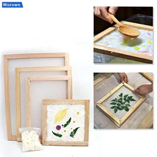 Worown 5 Sizes Wooden Paper Making Frames | DIY Eco-Friendly Craft Kit for Handmade Paper thumbnail 4