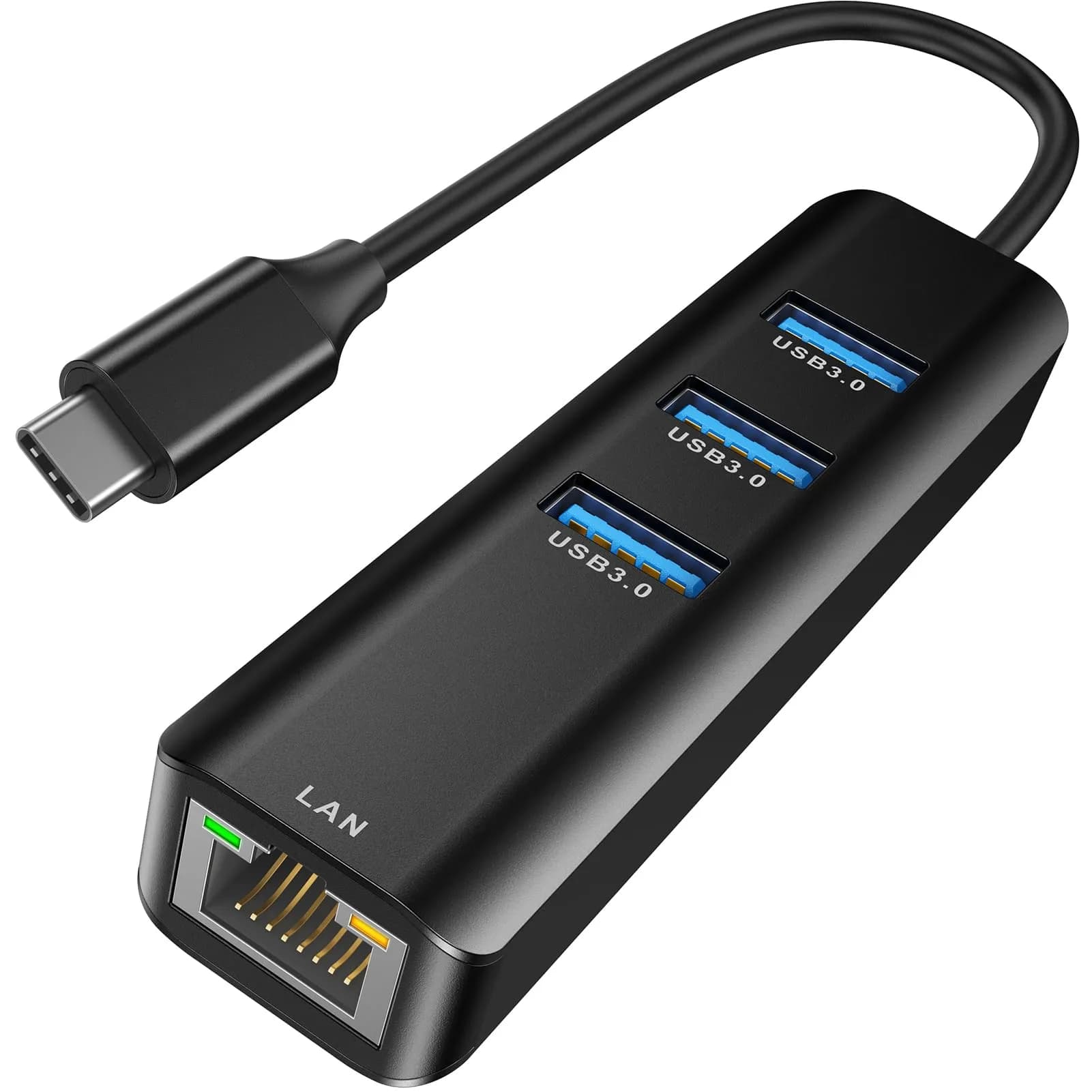 ABLEWE 4-in-1 USB C to Gigabit Ethernet Adapter with 3 USB 3.0 Ports Black | Multiport Hub for USB-C Devices