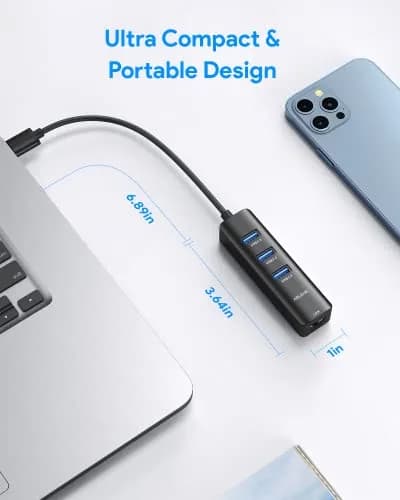 ABLEWE 4-in-1 USB C to Gigabit Ethernet Adapter with 3 USB 3.0 Ports Black | Multiport Hub for USB-C Devices thumbnail 7