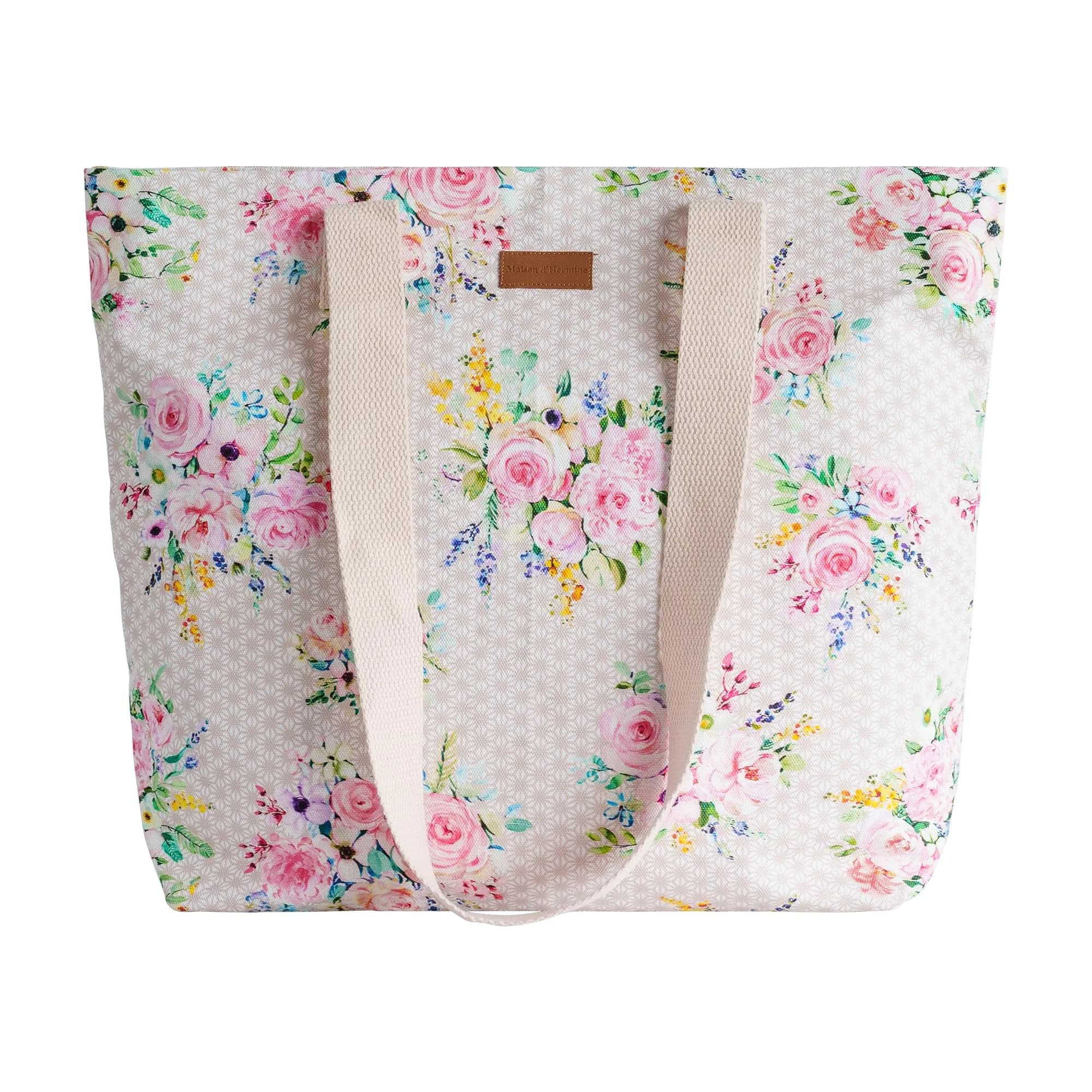 Maison d' Hermine Sweet Rose Lavender Cotton Canvas Tote Bag 45cm (17.7") | Reusable Shoulder Grocery Bag — 005 - Sweet Rose Lavender