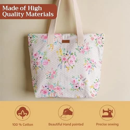 Maison d' Hermine Sweet Rose Lavender Cotton Canvas Tote Bag 45cm (17.7") | Reusable Shoulder Grocery Bag thumbnail 3