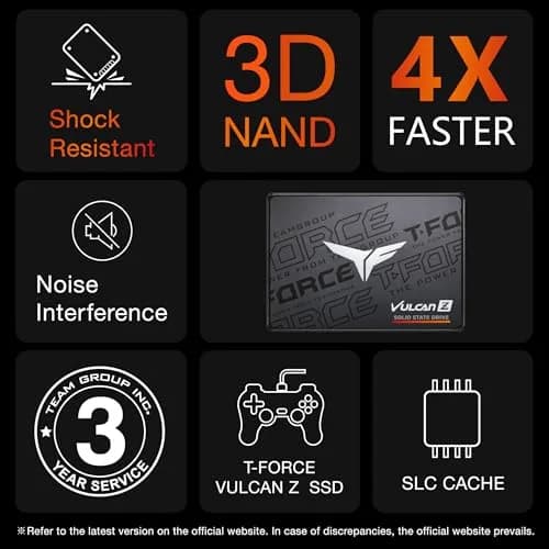 TEAMGROUP T-Force Vulcan Z 2TB SSD | 550/500 MB/s R/W Speed, SATA III, 3D NAND (45g) thumbnail 6