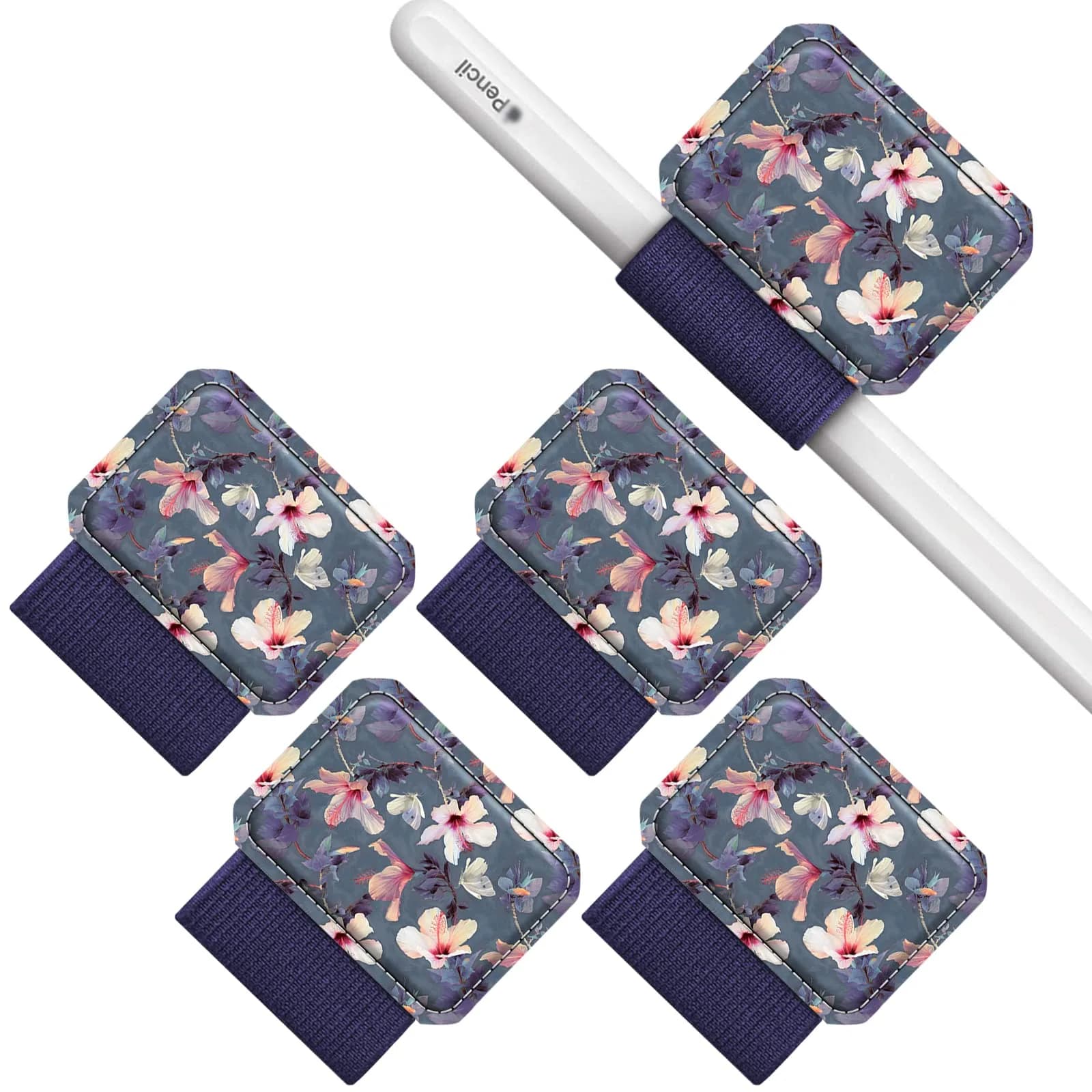 FINTIE 4 Pack Pen Loop Holder for Apple Pencil Pro, USB-C/1st/2nd Gen | Secure Elastic Loop for iPad Stylus — hibiscus