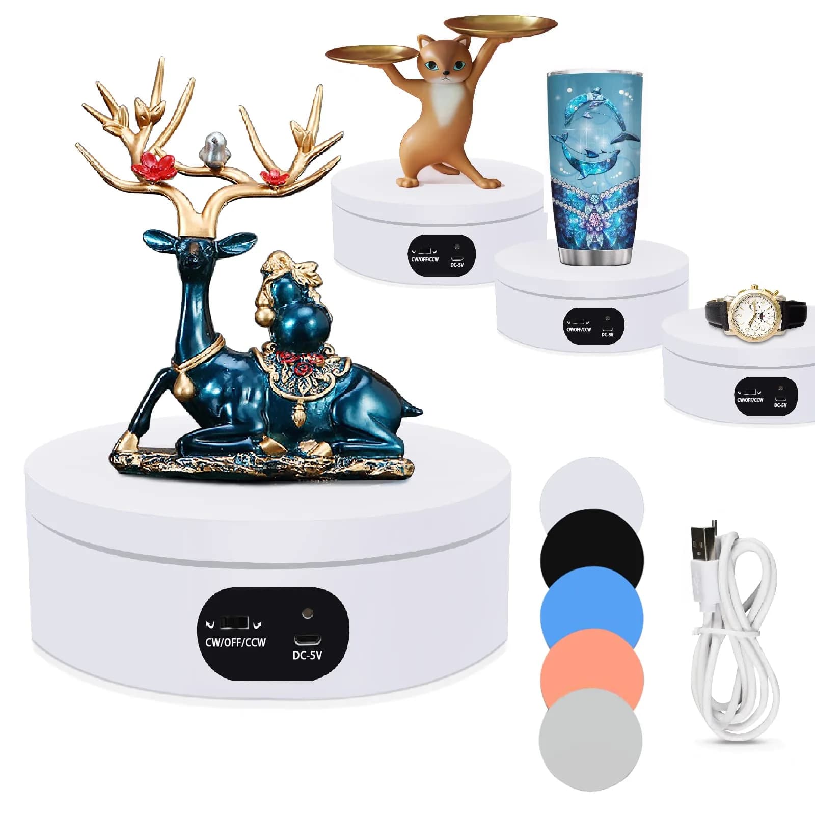 YVV Electric Rotating Display Stand 16cm (6.3in) | Mute 360° Automatic Turntable for Product Photography & Crafts