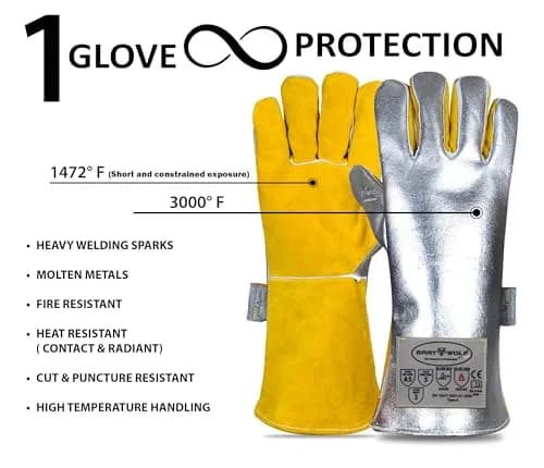 SpecxArmor Graywolf Heat Resistant Welding Glove Large | Fireproof, Kevlar & Leather | 1472°F thumbnail 2