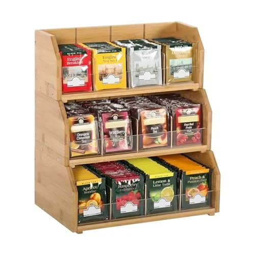 TIOPGHAD 3-Layer Stackable Bamboo Tea Bag Organizer Storage Holder, Natural | Space-Saving & Adjustable thumbnail 1