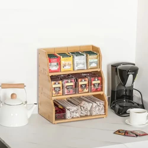 TIOPGHAD 3-Layer Stackable Bamboo Tea Bag Organizer Storage Holder, Natural | Space-Saving & Adjustable thumbnail 4