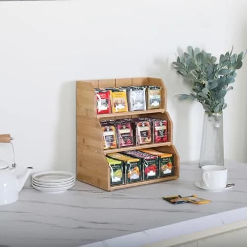 TIOPGHAD 3-Layer Stackable Bamboo Tea Bag Organizer Storage Holder, Natural | Space-Saving & Adjustable thumbnail 6