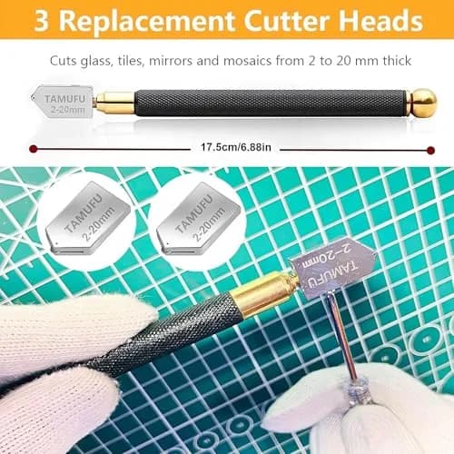 TAMUFU Glass Cutter Tool with Automatic Oil Feed, 2-20mm Cutting Range | 3 Carbide Tips & Ergonomic Handle thumbnail 5