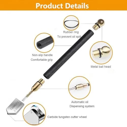 TAMUFU Glass Cutter Tool with Automatic Oil Feed, 2-20mm Cutting Range | 3 Carbide Tips & Ergonomic Handle thumbnail 7
