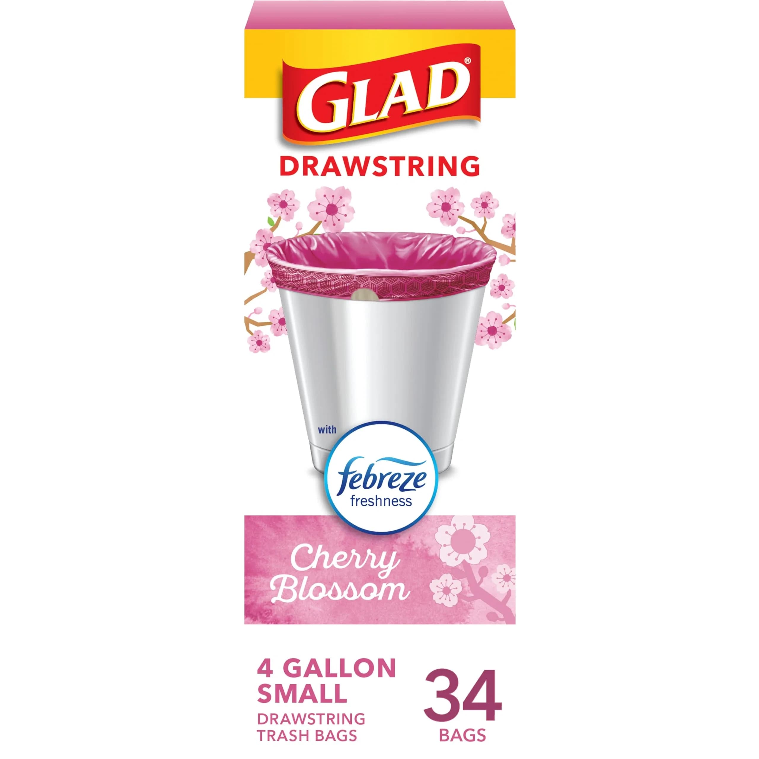 Glad 4 Gallon Trash Bags with Febreze Cherry Blossom Scent | 34 Count Drawstring Bags thumbnail 1