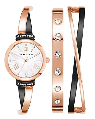 Anne Klein Women's Crystal Accented Bangle Watch Set AK/2245GYST | Rose Gold/Gunmetal Grey, 26mm Case thumbnail 1