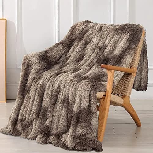 Tuddrom Tie Dye Brown Faux Fur Throw Blanket 127cm x 152cm | Soft, Lightweight, and Cozy for Couch and Bed thumbnail 1