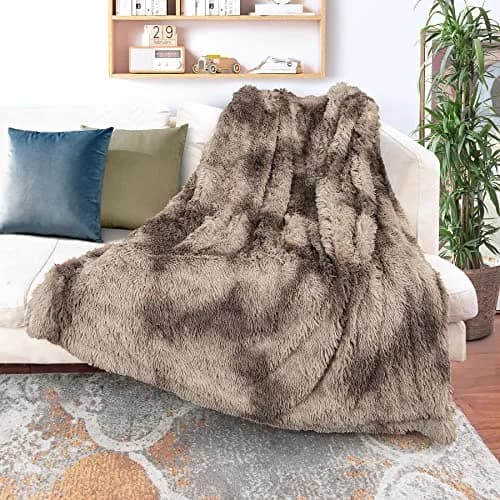 Tuddrom Tie Dye Brown Faux Fur Throw Blanket 127cm x 152cm | Soft, Lightweight, and Cozy for Couch and Bed thumbnail 2
