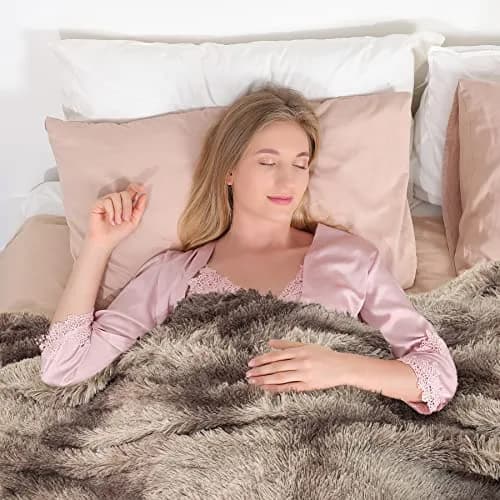 Tuddrom Tie Dye Brown Faux Fur Throw Blanket 127cm x 152cm | Soft, Lightweight, and Cozy for Couch and Bed thumbnail 4