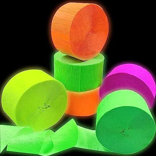 MFLUEEWR 420feet Blacklight Party Streamer Decorations 4 Rolls | Glow Crepe Paper for Neon Parties thumbnail 1